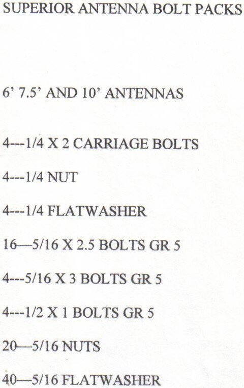 Bolts for 10 dish